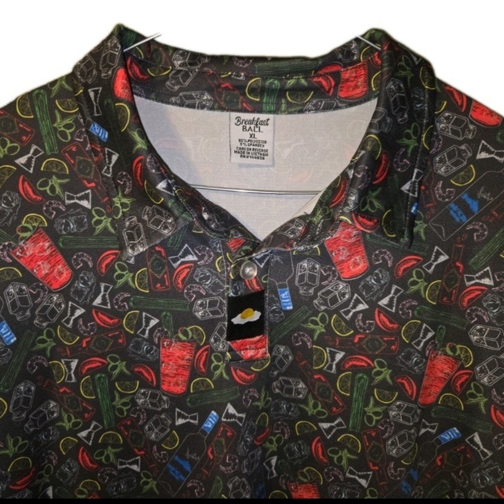Breakfast Ball Mens XL Golf Polo Bloody Mary Cocktail Print Performance Shirt
